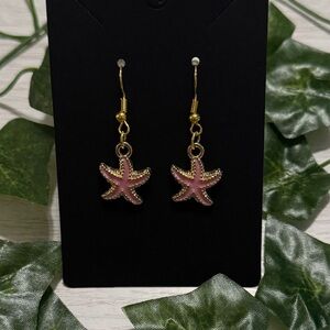 🌊☀️ Handmade Pink Starfish Earrings Gold Accents Ocean Beach Jewelry Earrings